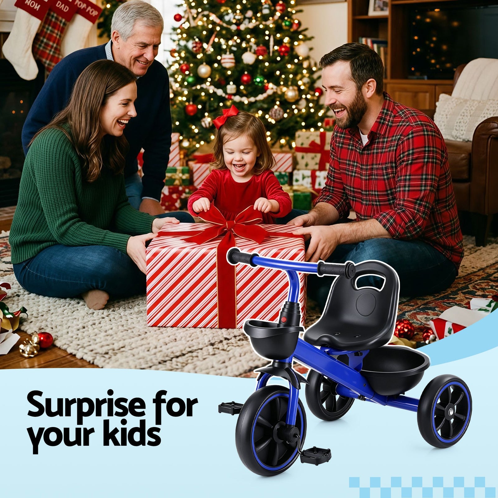 Tricycle Bike, Kids Bike with 3 wheels, basket Carbon Steel 68cm Blue