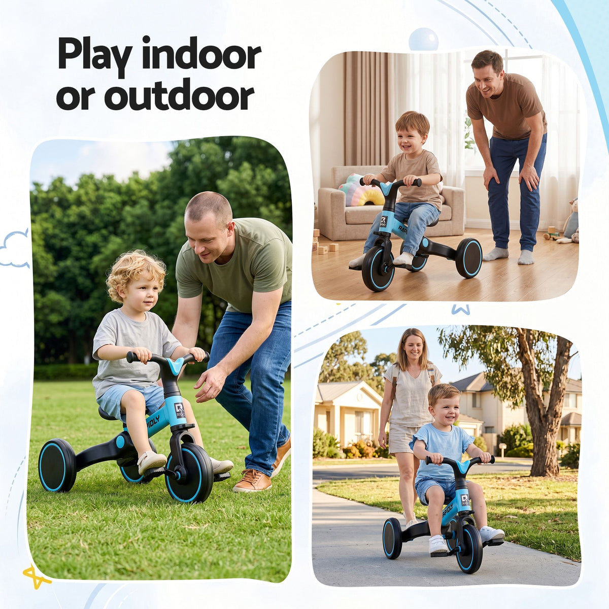 Kids Tricycle Bike, 3 Wheel Carbon Steel Trike, 70cm, Blue Colour Combo