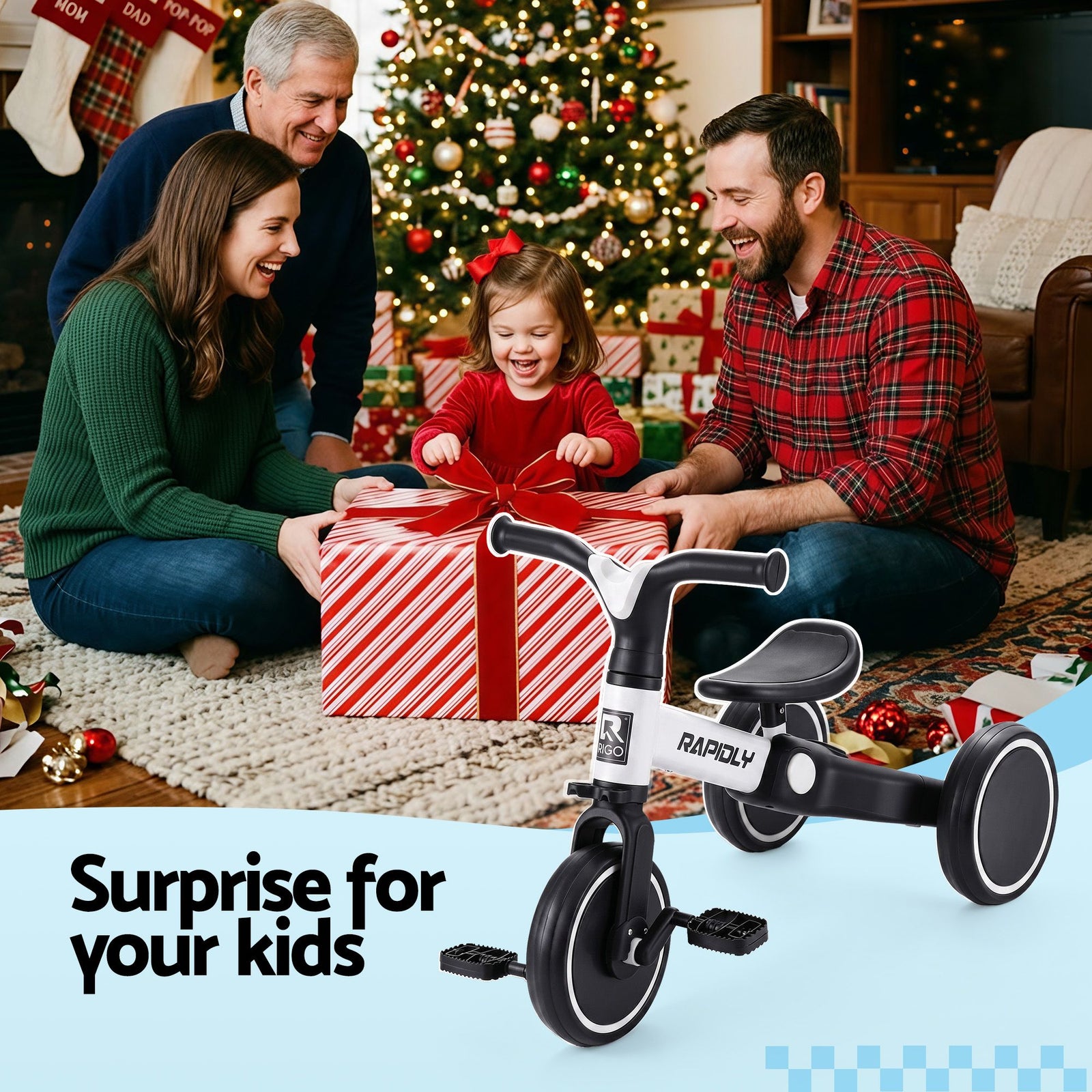 RIGO Tricycle Bike, Kids Bike with 3 wheels, Carbon Steel 70cm White
