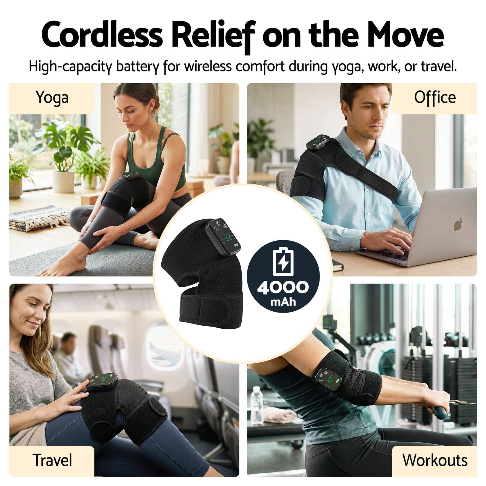 Heated Knee Massager – 3‑in‑1 Heat & Vibration, Cordless 4000mAh
