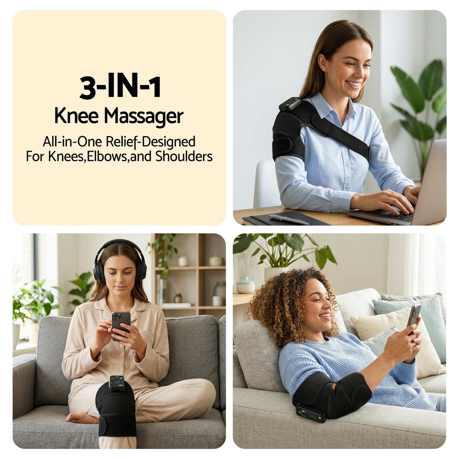 Knee Massager 2‑Pack – Heated 3‑in‑1 Cordless Vibration Therapy