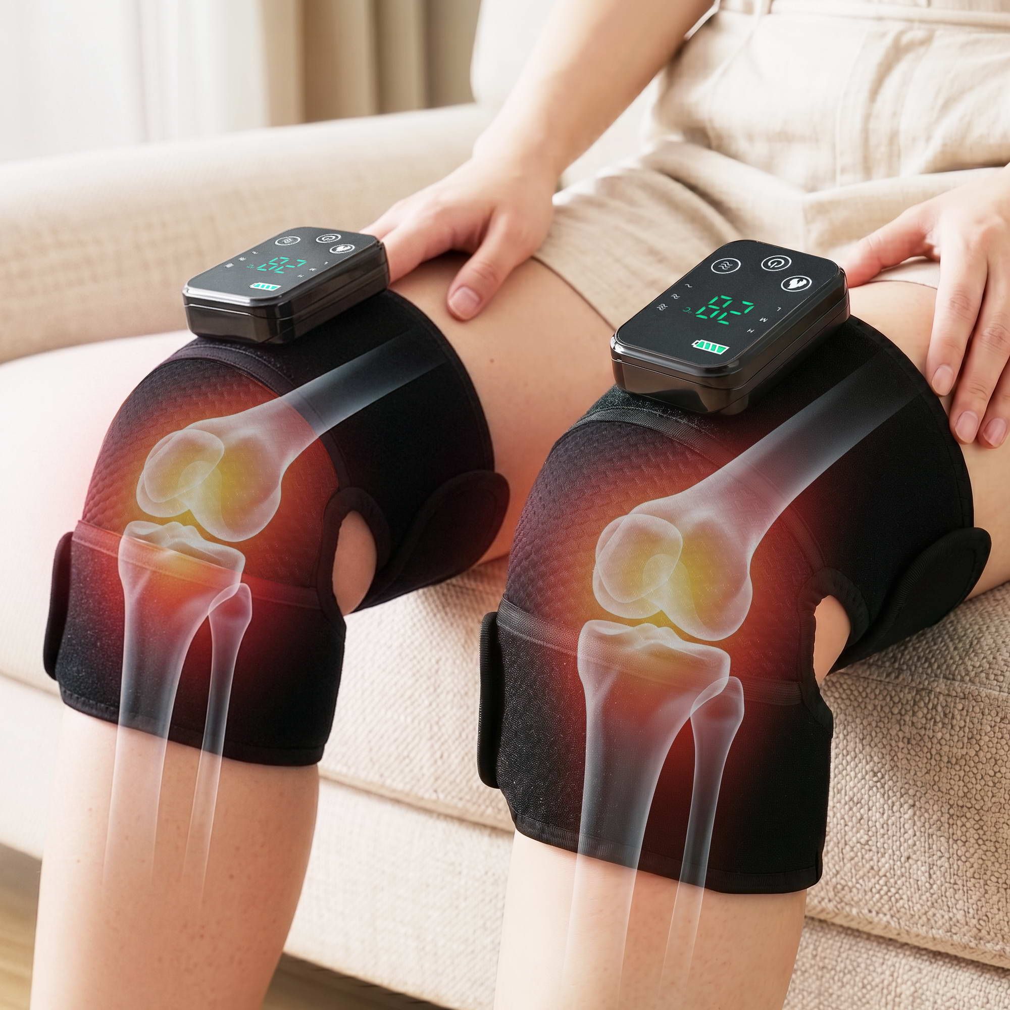 Knee Massager 2‑Pack – Heated 3‑in‑1 Cordless Vibration Therapy