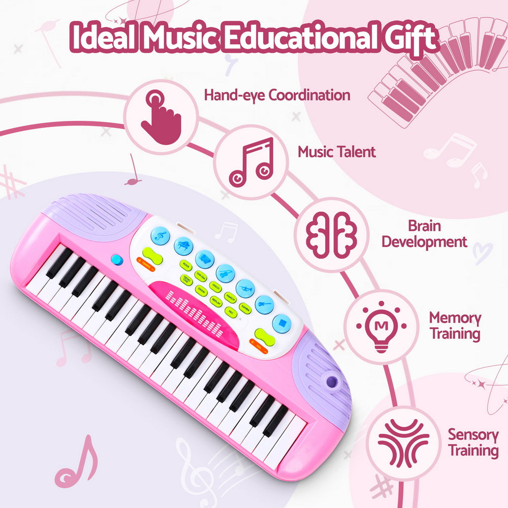 Kids Piano Keyboard 37 Keys Electronic Musical Instrument Set w/ Stool Microphone