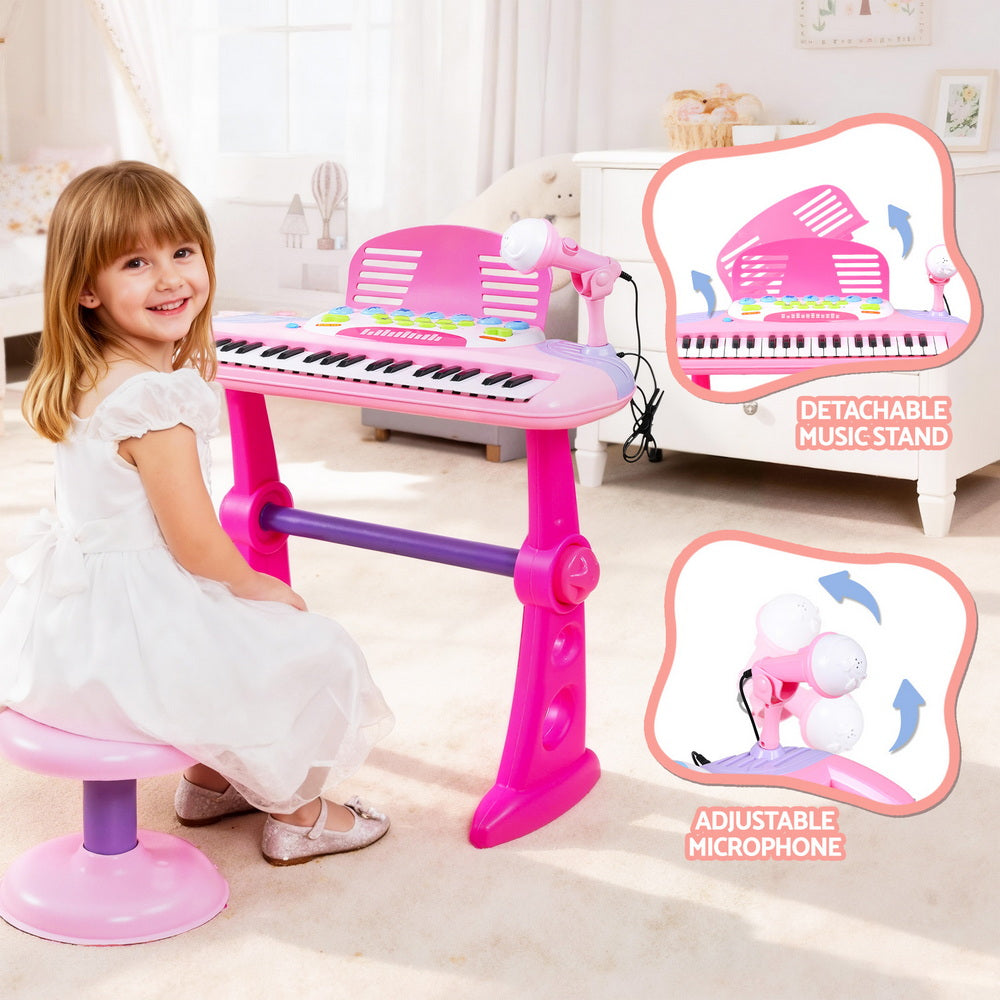 Kids Piano Keyboard 37 Keys Electronic Musical Instrument Set w/ Stool Microphone