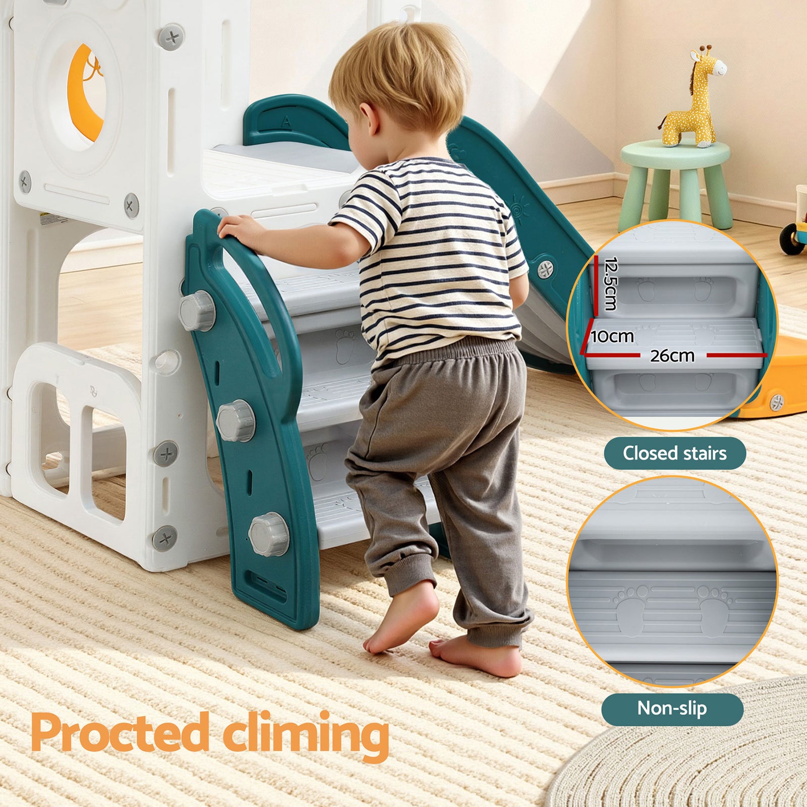 Kids Slide Set Basketball Hoop Outdoor Playground Outdoor Toys Telescope Storage