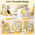 Kids Slide Playset 5‑in‑1 Yellow – Bookshelf, Drawing Board & Table