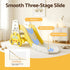 Kids Slide Playset 5‑in‑1 Yellow – Bookshelf, Drawing Board & Table