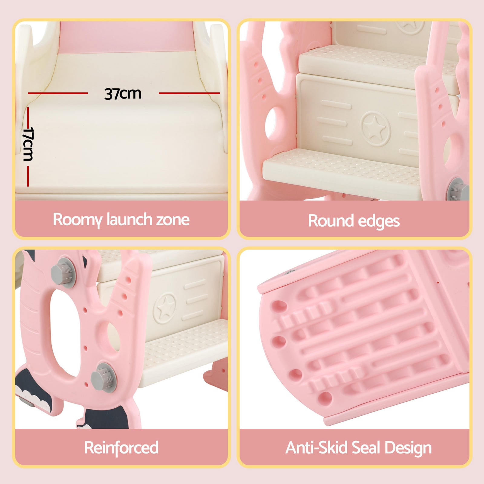 Kids Slide Set Basketball Hoop Outdoor Playground Toy Dragon 125cm Slide Pink