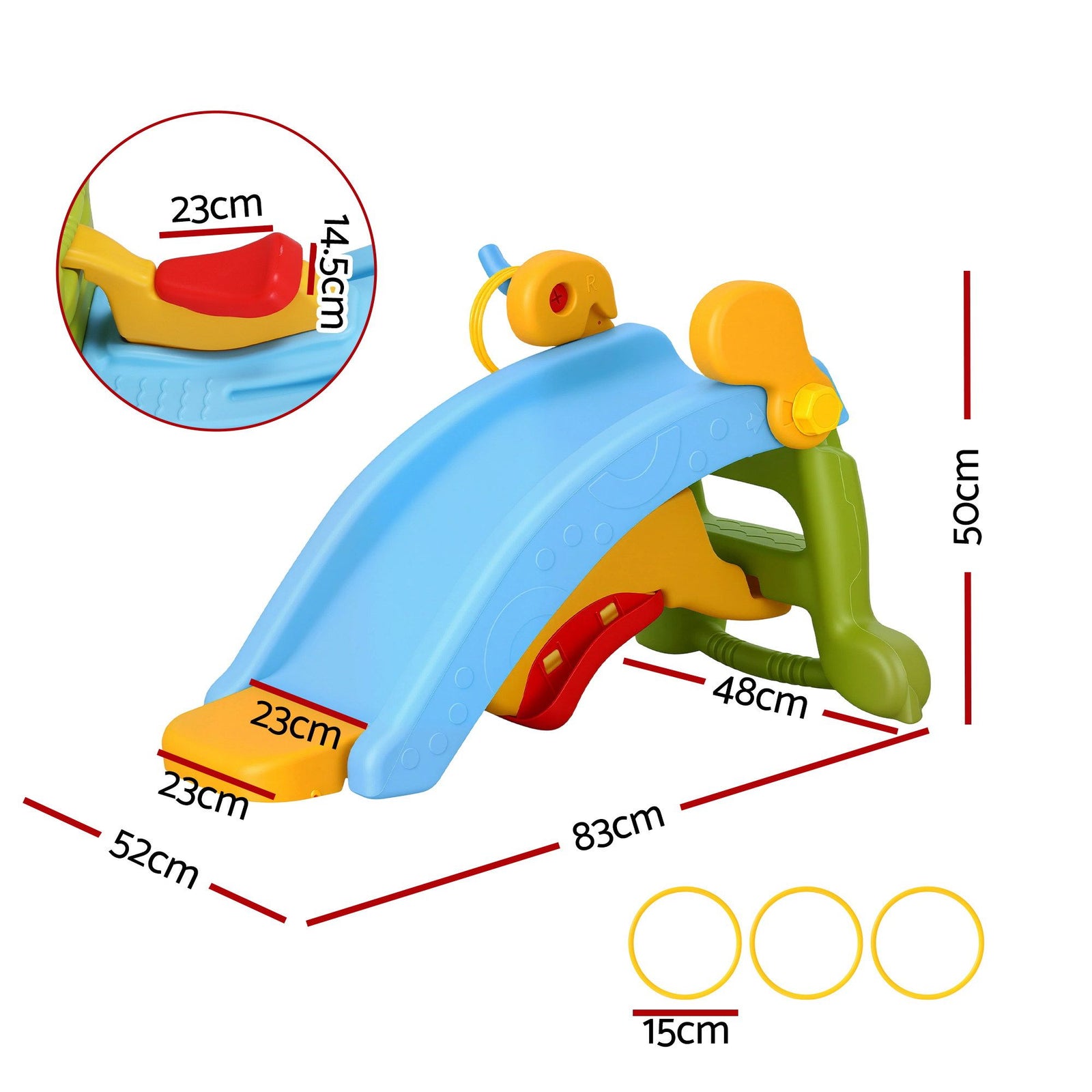 Kids 3‑in‑1 Slide Set – Slide, Rocking Horse & Ring Toss, HDPE, Multicolour