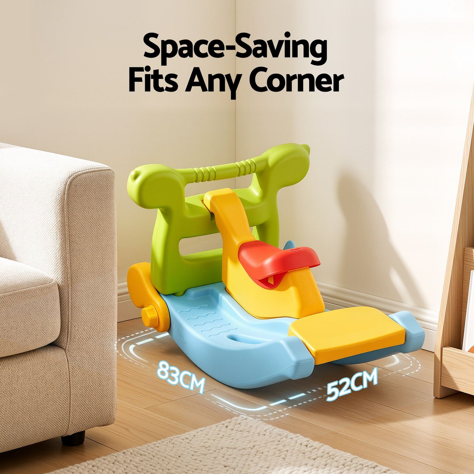 Kids 3‑in‑1 Slide Set – Slide, Rocking Horse & Ring Toss, HDPE, Multicolour