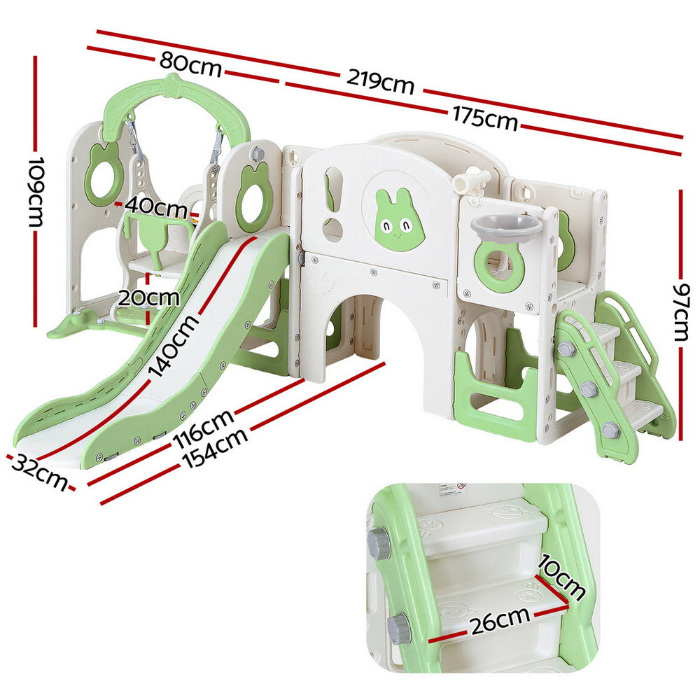 Kids Slide Swing Set Basketball Hoop Ring Football Outdoor Toys 140cm Green