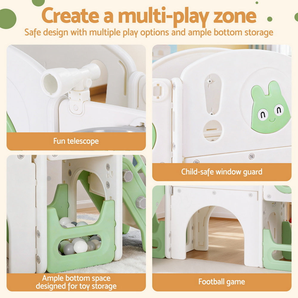 Kids Slide Swing Set Basketball Hoop Ring Football Outdoor Toys 140cm Green