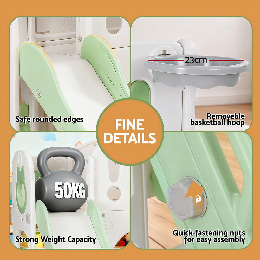 Kids Slide Swing Set Ball Hoop Rings Football Outdoor Toys Green