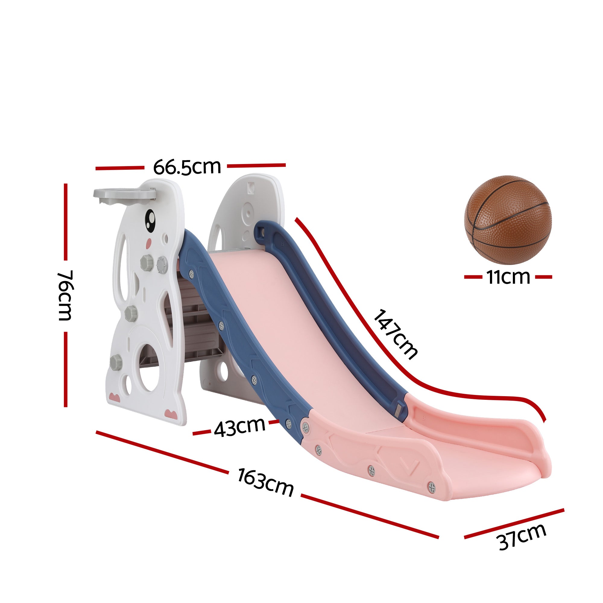 Kids Slide Set Basketball Hoop Ring Outdoor Playground Toy Rabbit 147cm