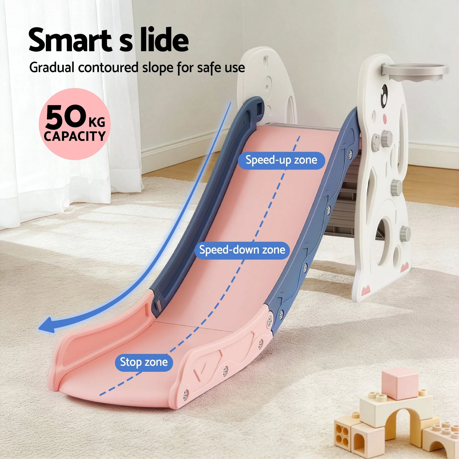 Kids Slide Set Basketball Hoop Ring Outdoor Playground Toy Rabbit 147cm