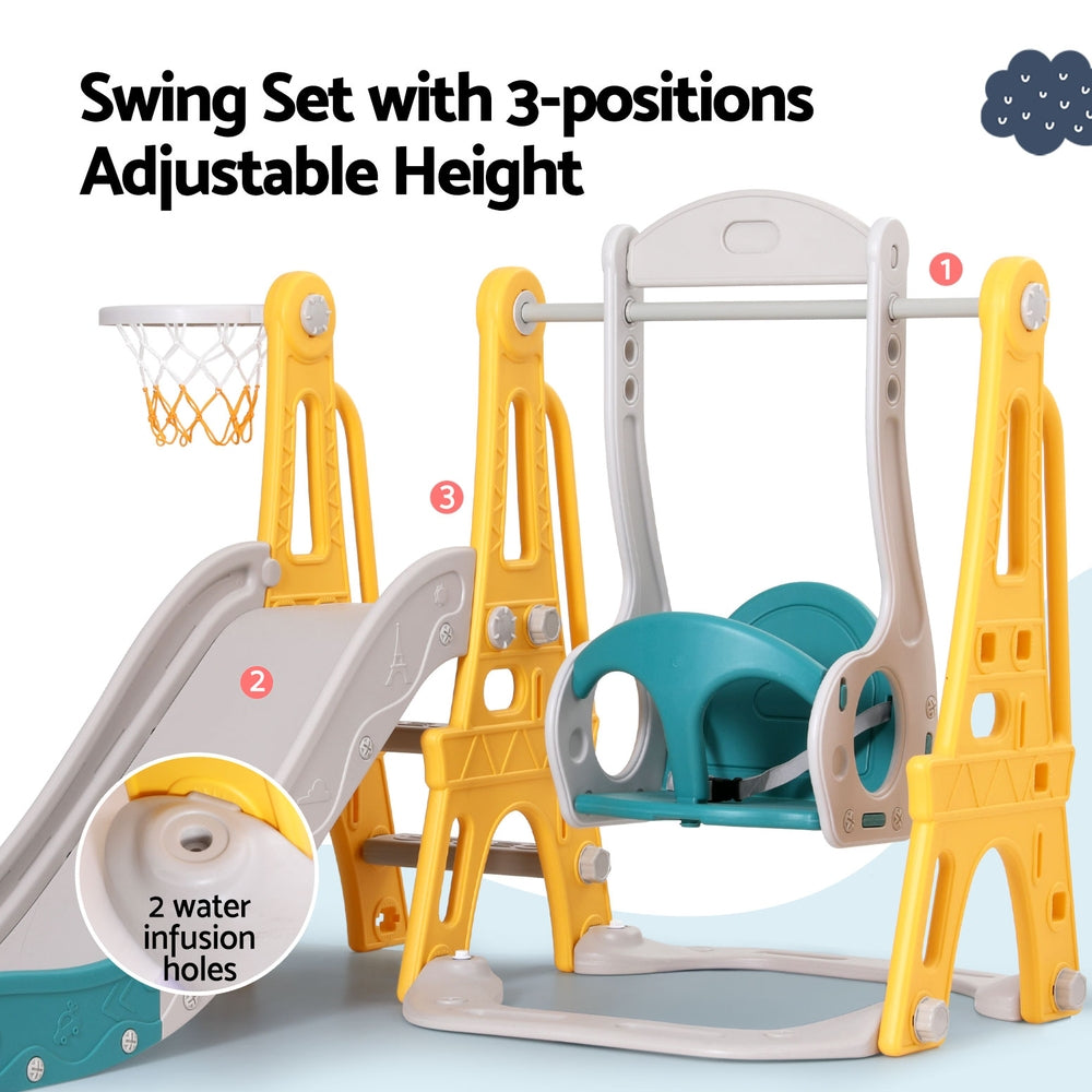 Keezi Kids Slide Swing Set Basketball Outdoor Toys Adjustable Height 140cm Green