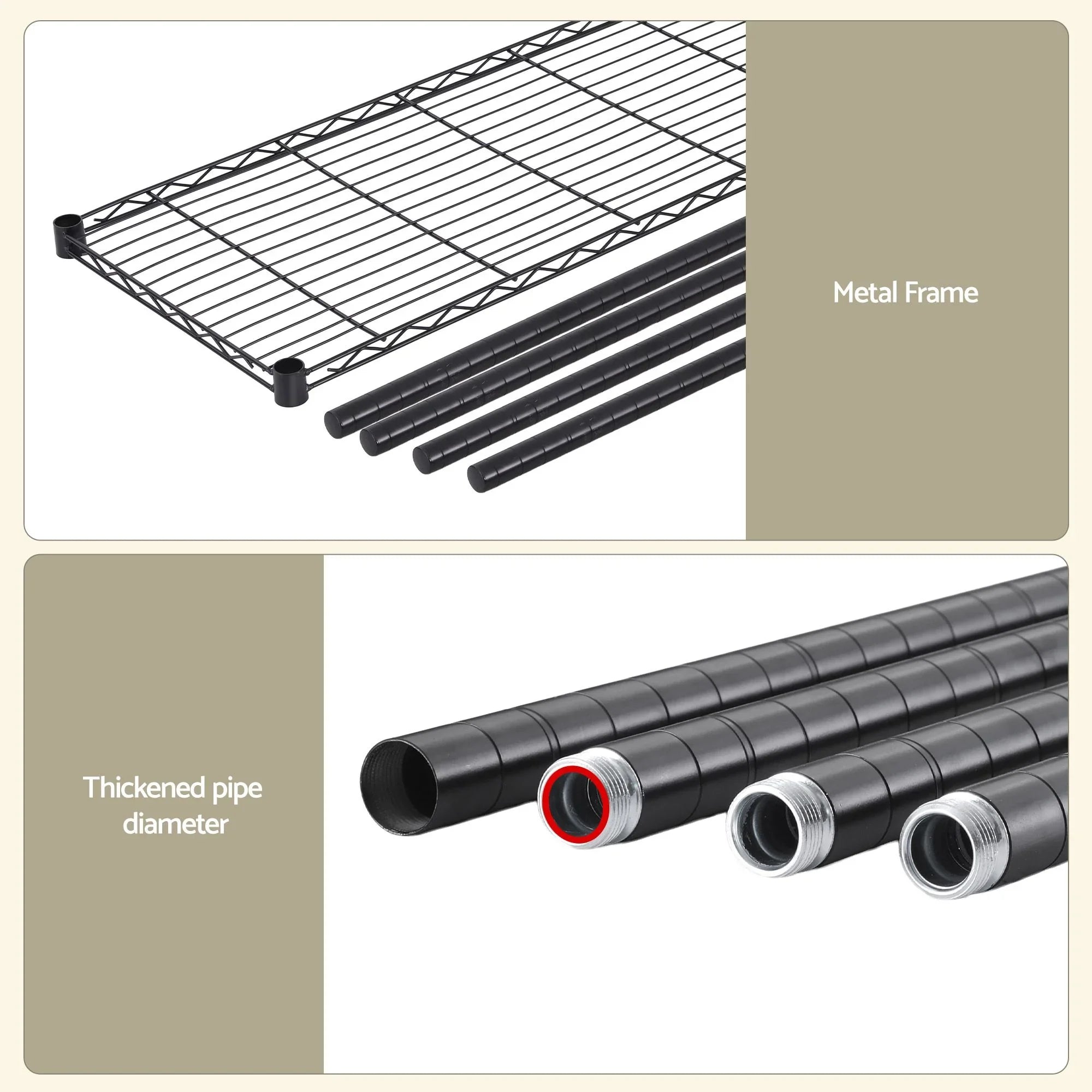 4‑Tier Metal Kitchen Rack 152×45×187cm – 180kg Shelves, Wheels, Black
