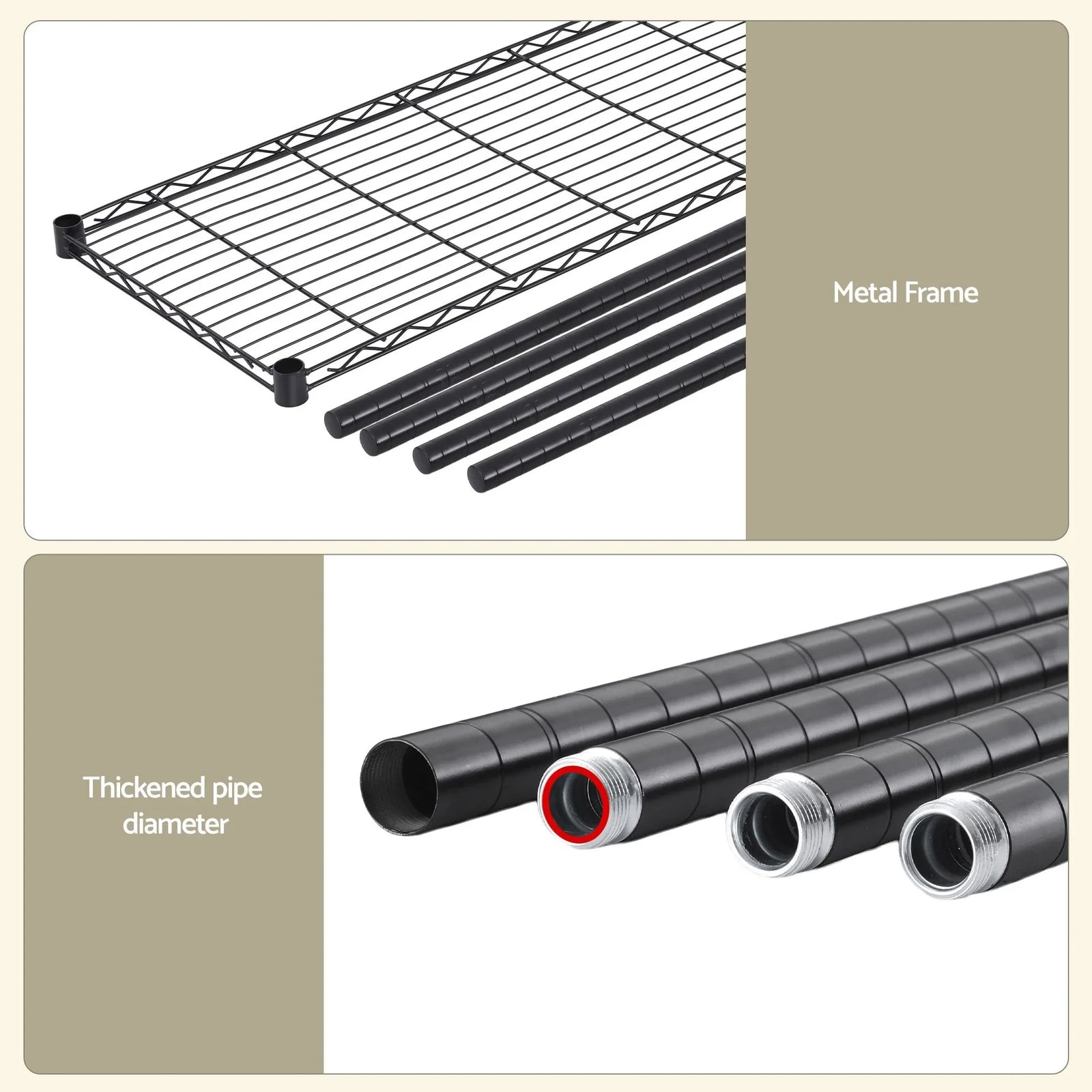 4‑Tier Metal Kitchen Rack 152×45×187cm – 180kg Shelves, Wheels, Black