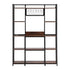 Kitchen Utility Rack 120cm – Microwave Shelf with 6 Hooks, Black & Brown