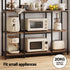 Kitchen Utility Rack 120cm – Microwave Shelf with 6 Hooks, Black & Brown