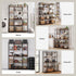 Kitchen Utility Rack 120cm – Microwave Shelf with 6 Hooks, Black & Brown