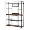 Kitchen Utility Rack 120cm – Microwave Shelf with 6 Hooks, Black & Brown