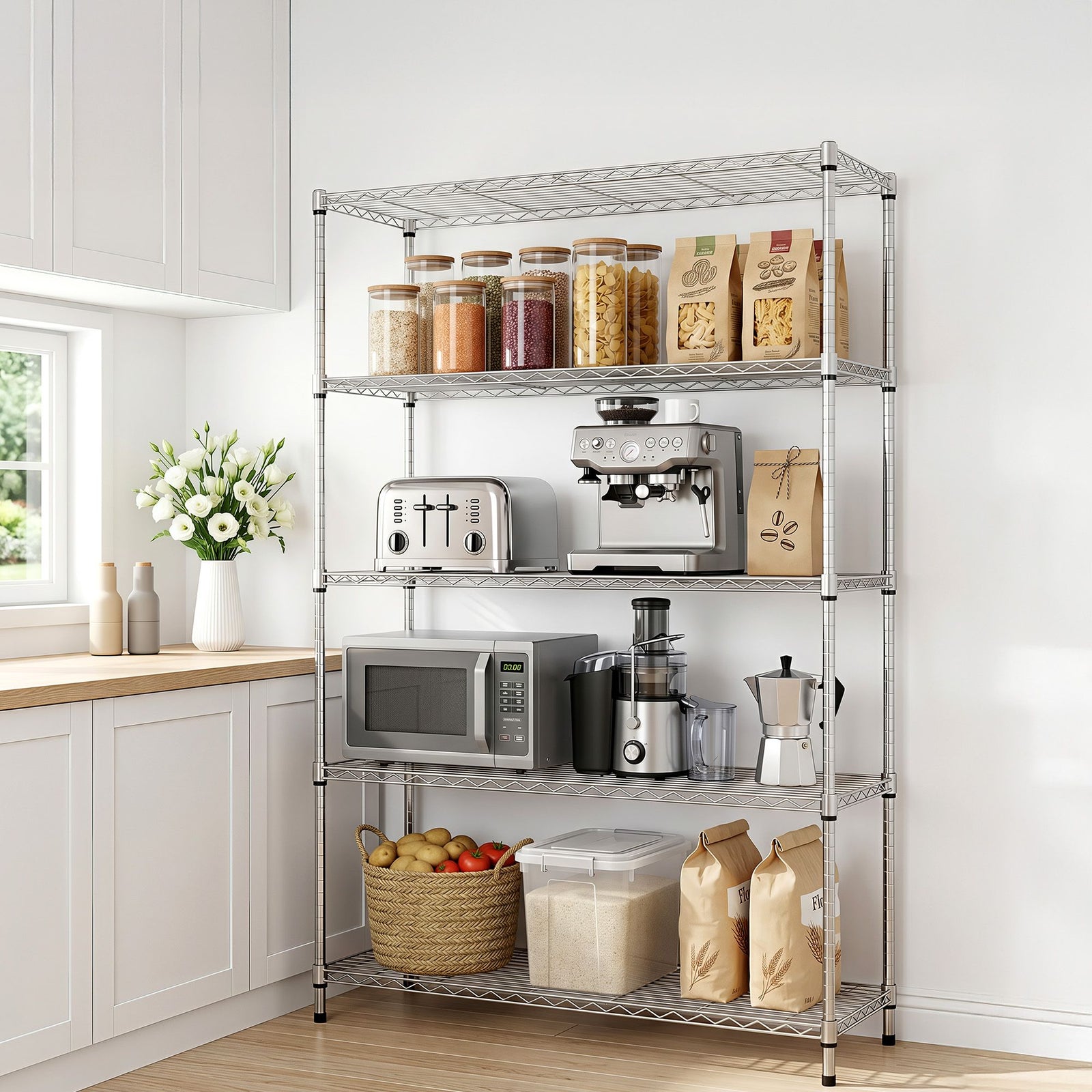 5‑Tier Metal Shelving Unit – Heavy‑Duty 180kg/Tier, 120×45×179cm, Silver