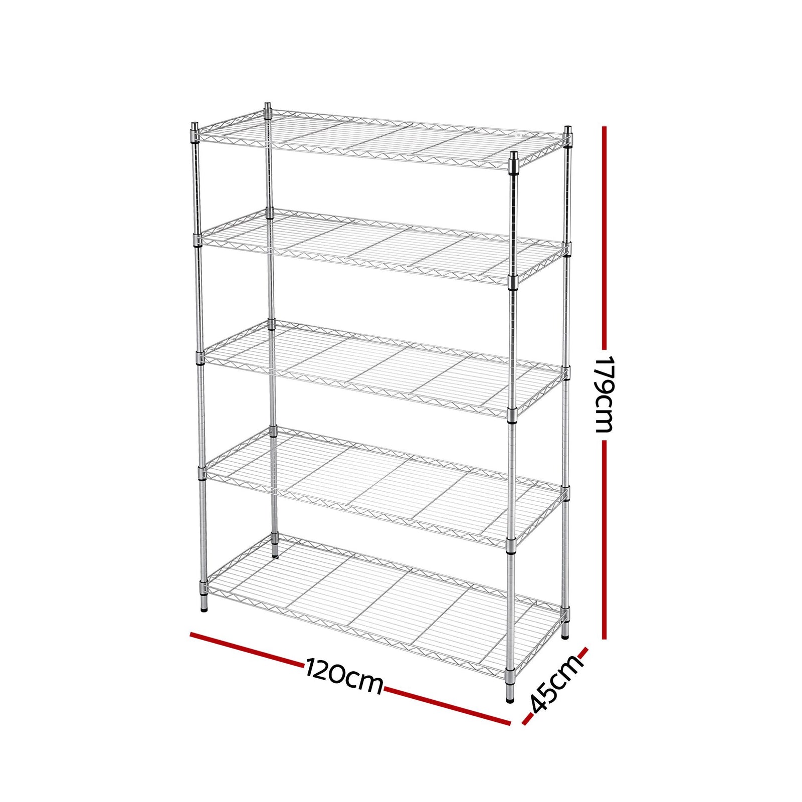 5‑Tier Metal Shelving Unit – Heavy‑Duty 180kg/Tier, 120×45×179cm, Silver