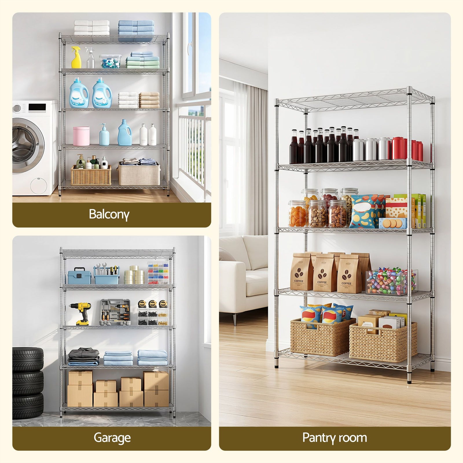 5‑Tier Metal Shelving Unit – Heavy‑Duty 180kg/Tier, 120×45×179cm, Silver