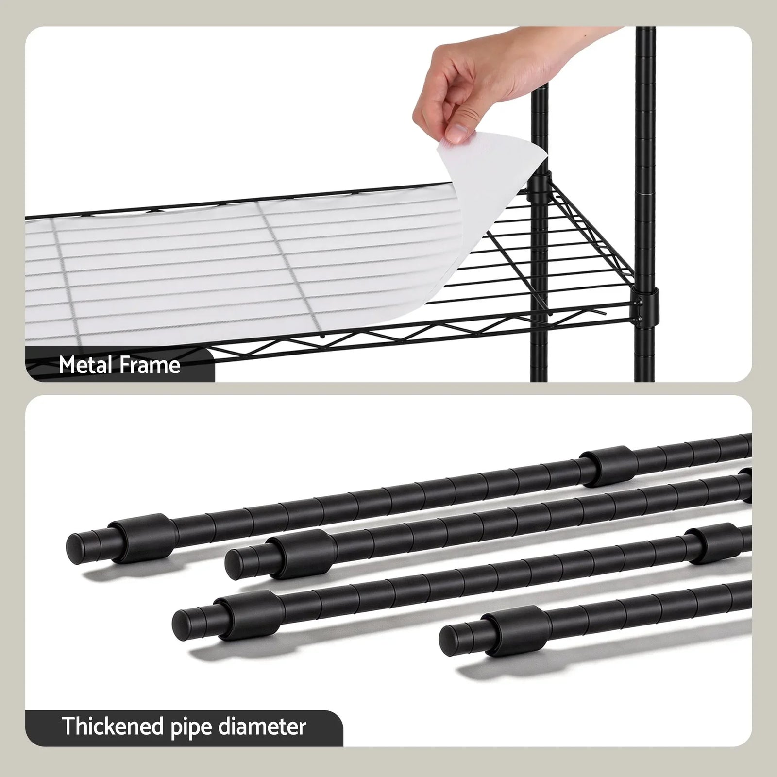 Kitchen Rack 5‑Tier 55×30×150cm – Metal Storage Shelving Unit, 50kg/Tier, Black