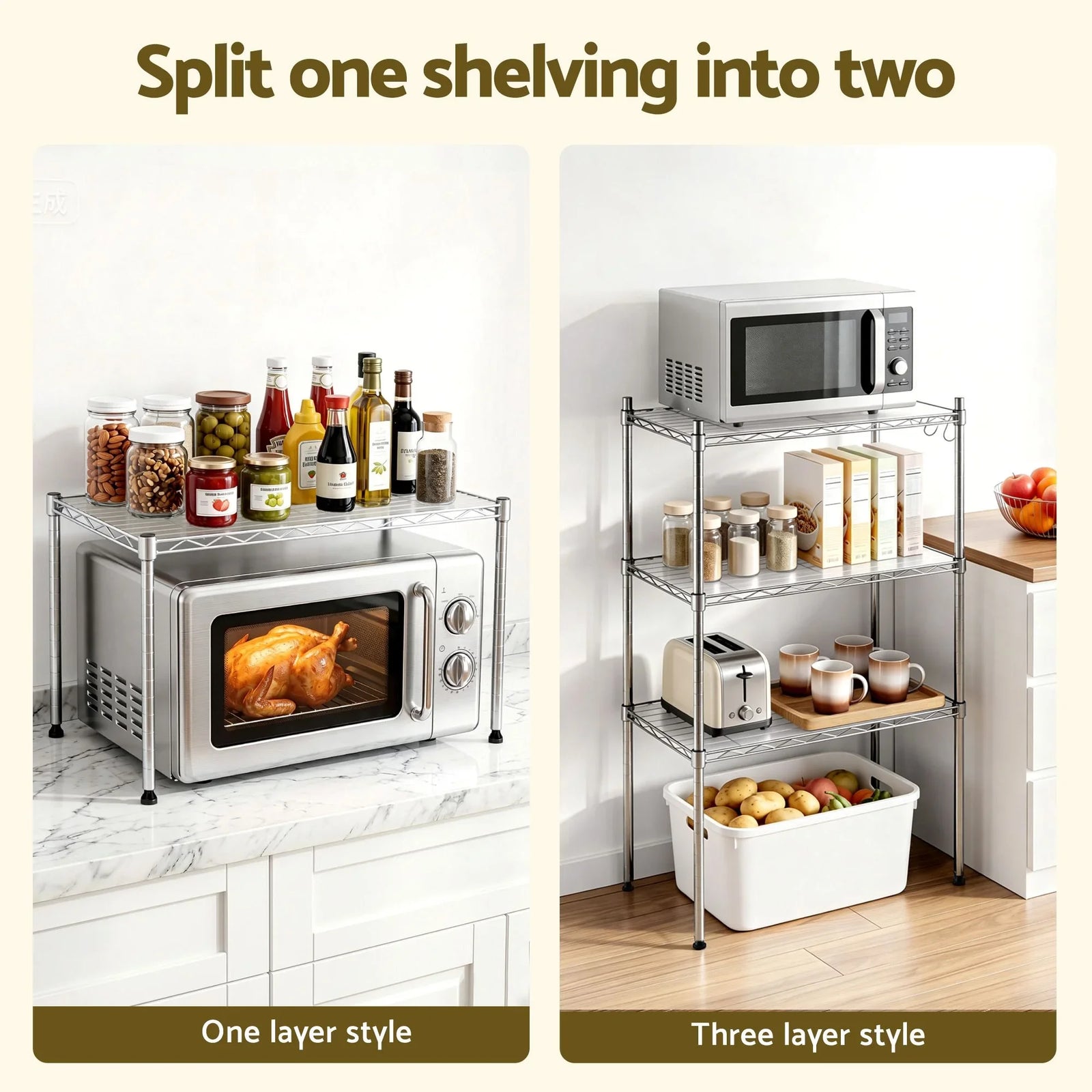 Kitchen Rack 5‑Tier 60×35×150cm – Metal Storage Shelving Unit, 50kg/Tier, Silver