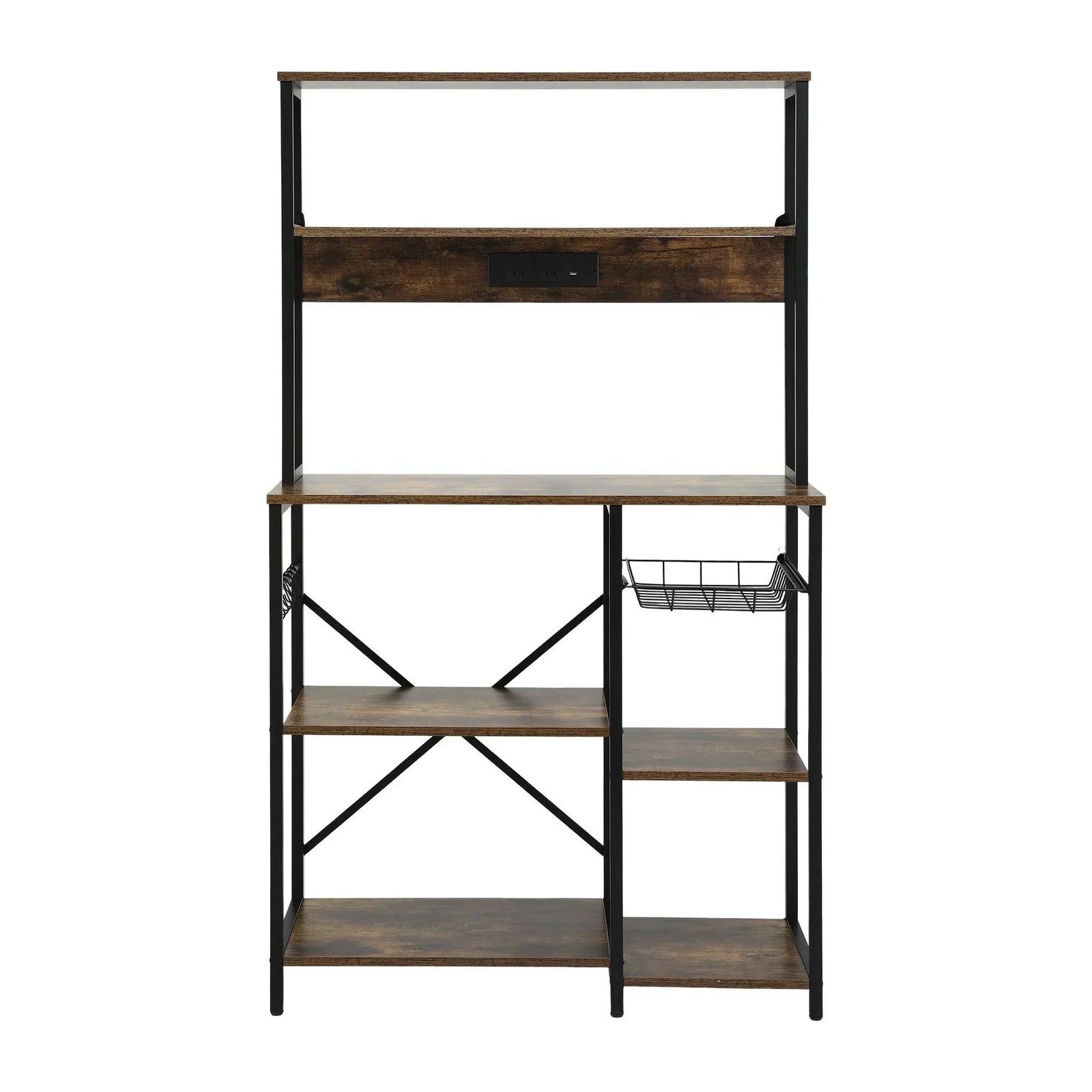 5-Tier Kitchen Rack with Power Outlets 90CMX153CM Microwave Storage Shelf
