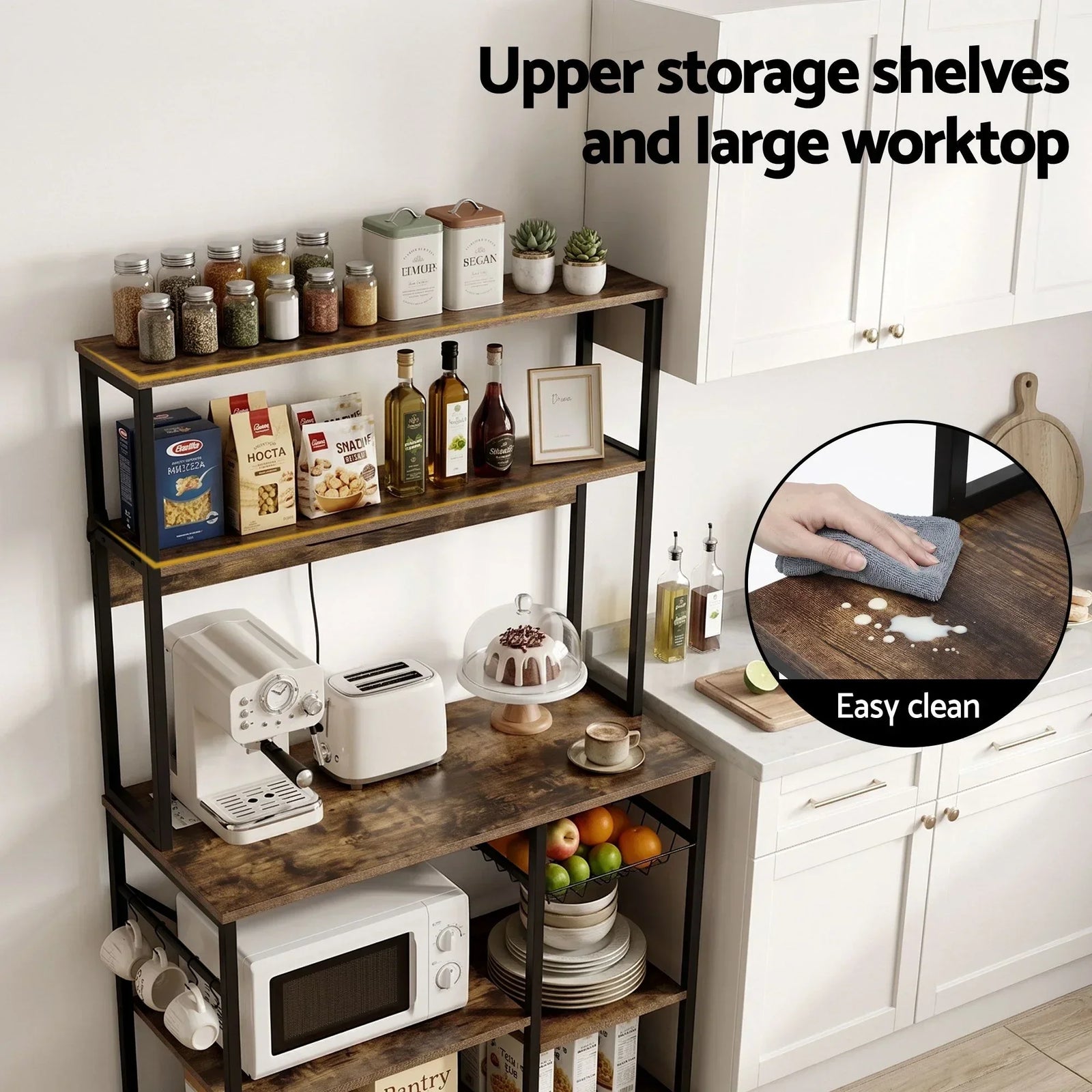 5-Tier Kitchen Rack with Power Outlets 90CMX153CM Microwave Storage Shelf