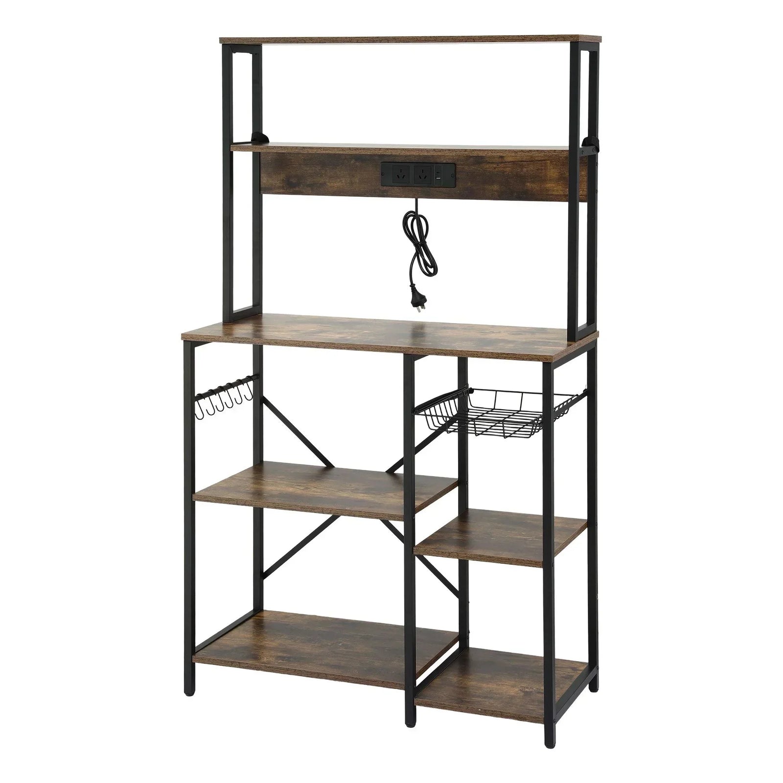 5-Tier Kitchen Rack with Power Outlets 90CMX153CM Microwave Storage Shelf