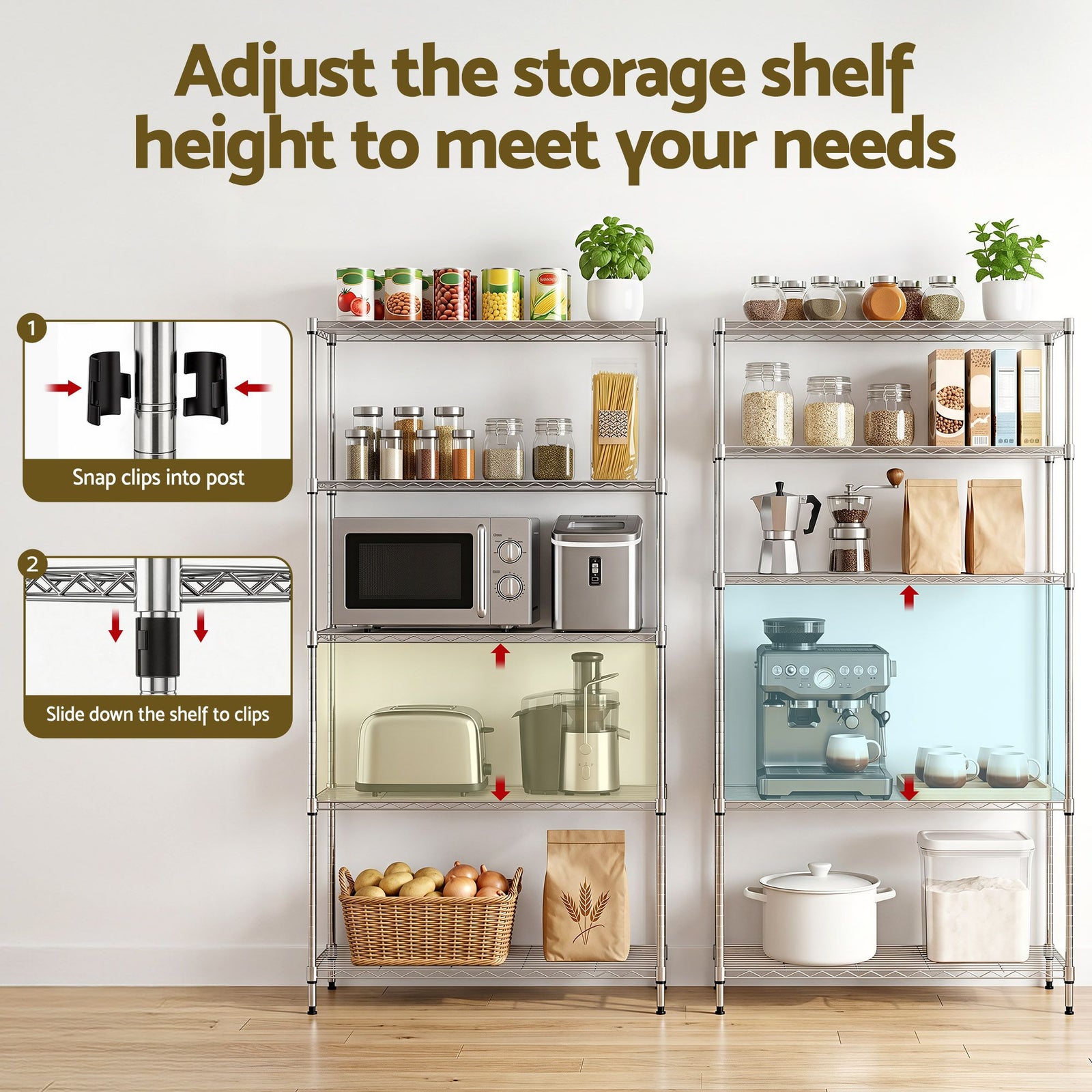 5‑Tier Metal Kitchen Rack – 90×35×182cm, 75kg/Tier, Heavy‑Duty Storage