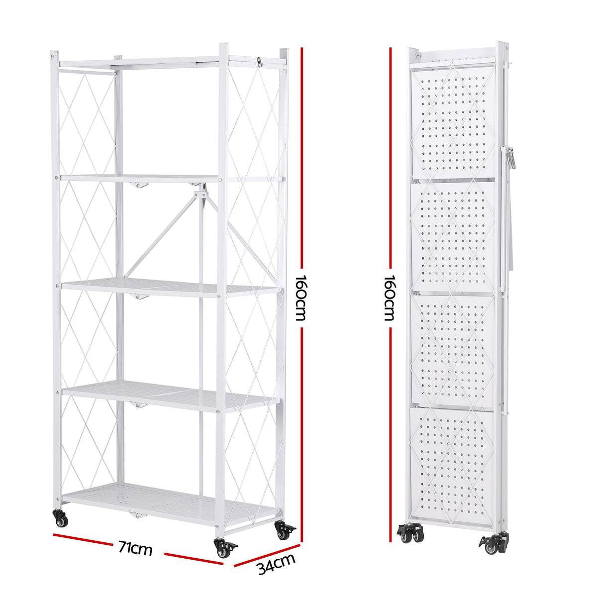 5-Tier Foldable Kitchen Bakers Rack 71x160cm Microwave Stand White