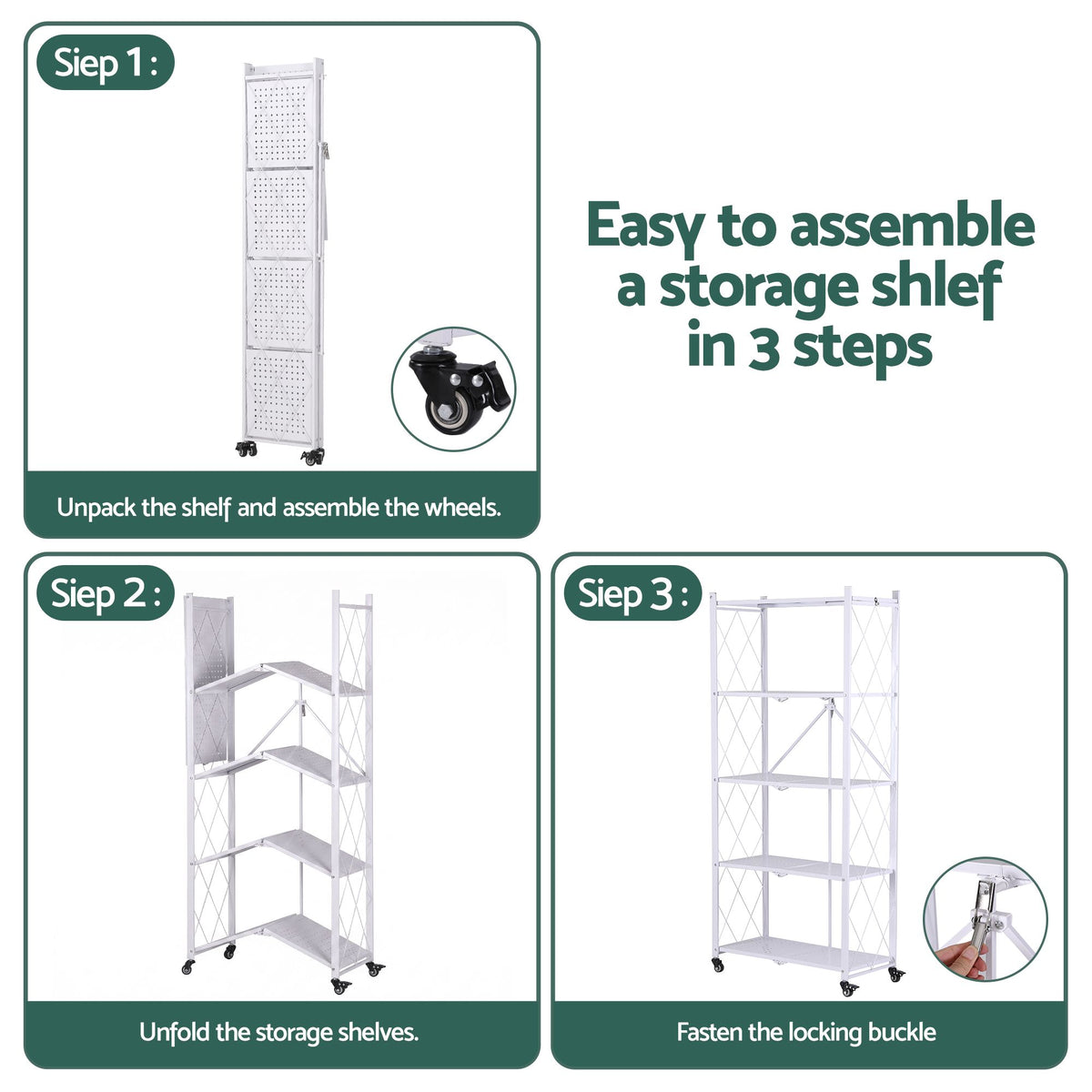 5-Tier Foldable Kitchen Bakers Rack 71x160cm Microwave Stand White