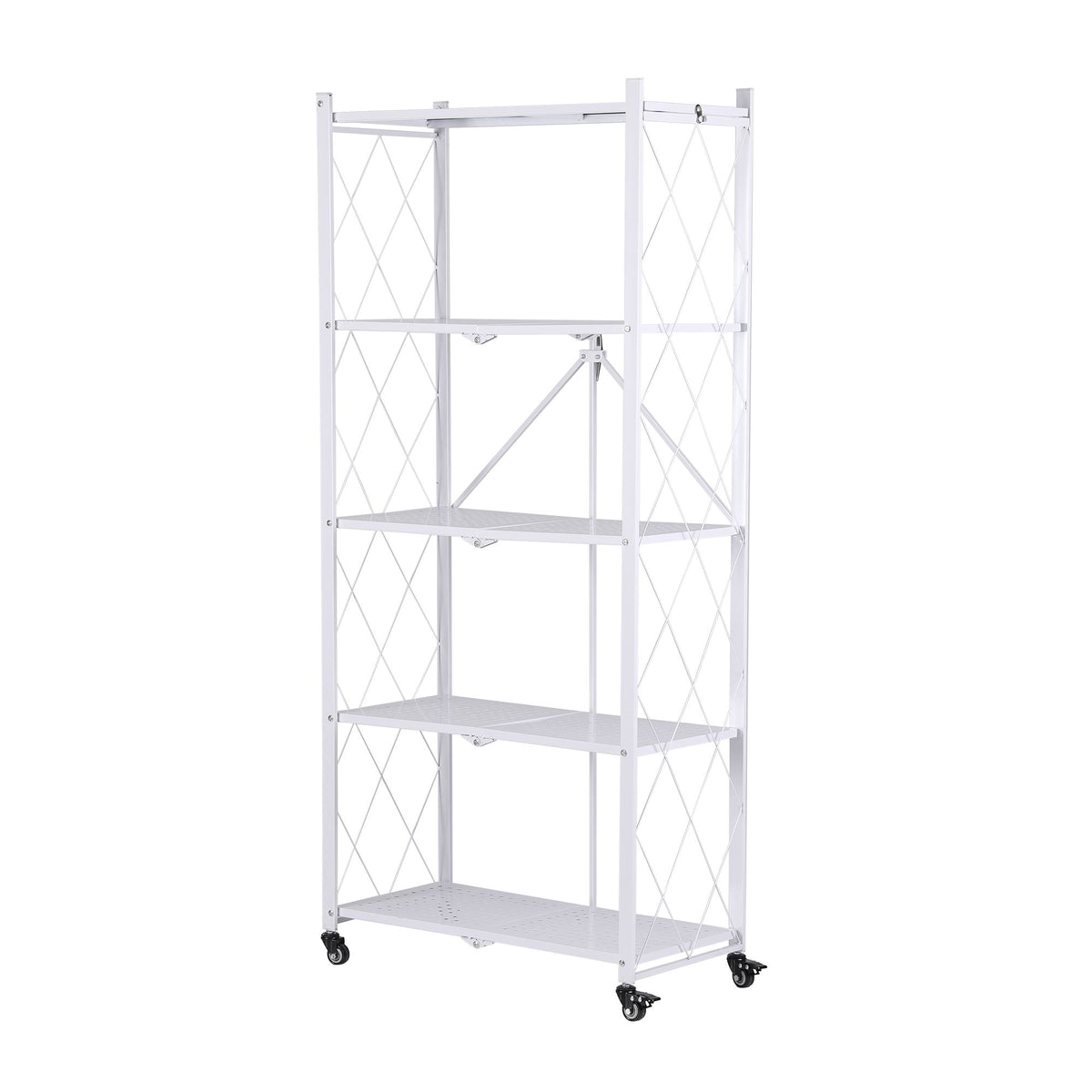 5-Tier Foldable Kitchen Bakers Rack 71x160cm Microwave Stand White