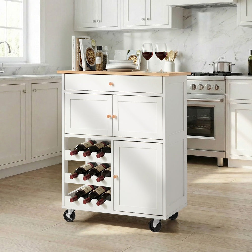 Kitchen Trolley Rolling Serving Cart Drawer w/ Wine Racks
