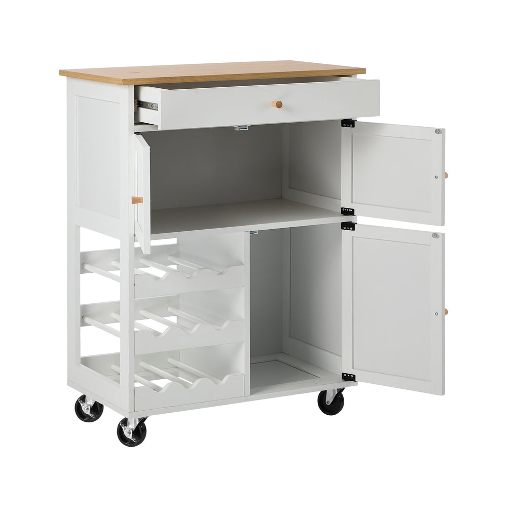 Kitchen Trolley Rolling Serving Cart Drawer w/ Wine Racks