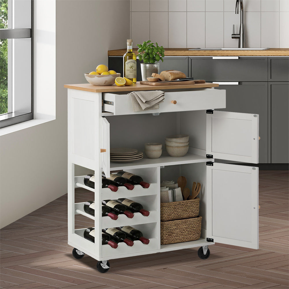 Kitchen Trolley Rolling Serving Cart Drawer w/ Wine Racks