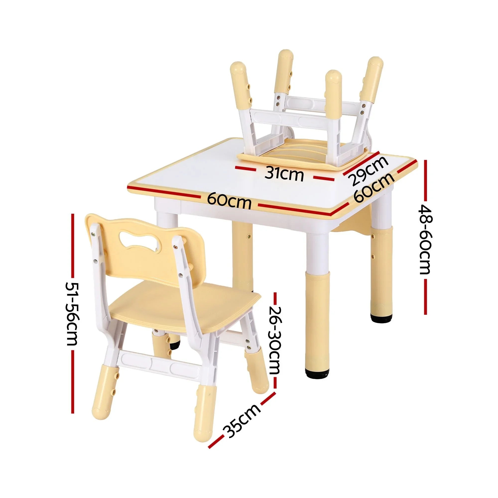 Kids Table and 2 Chairs Set Height Adjustable Toddler Desk and Chair Set for Ages 3-8, Activity Table with Graffiti Desktop for Learning Drawing Playing, Yellow