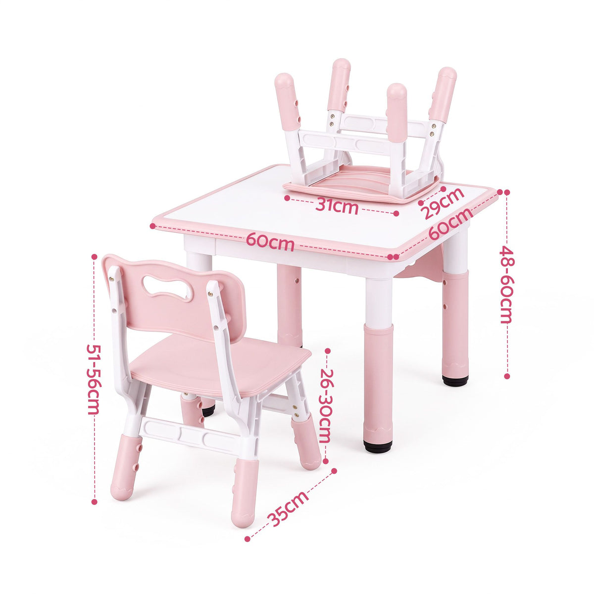 Keezi Kids Table and 2 Chairs Set Height Adjustable Toddler Activity Table Graffiti Top Pink