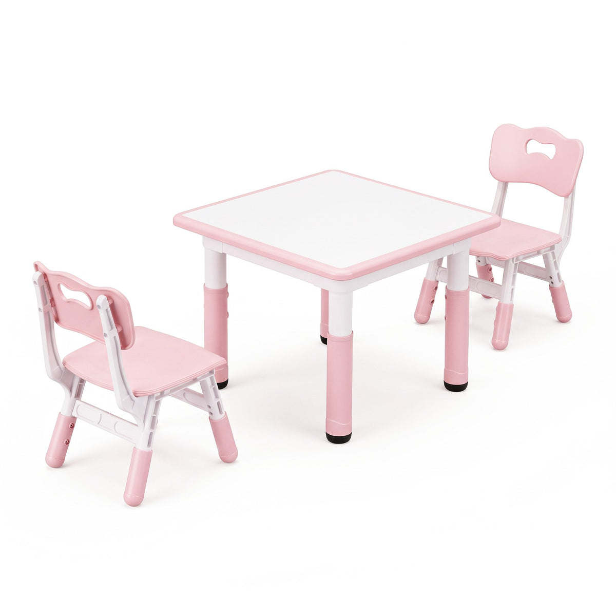 Keezi Kids Table and 2 Chairs Set Height Adjustable Toddler Activity Table Graffiti Top Pink