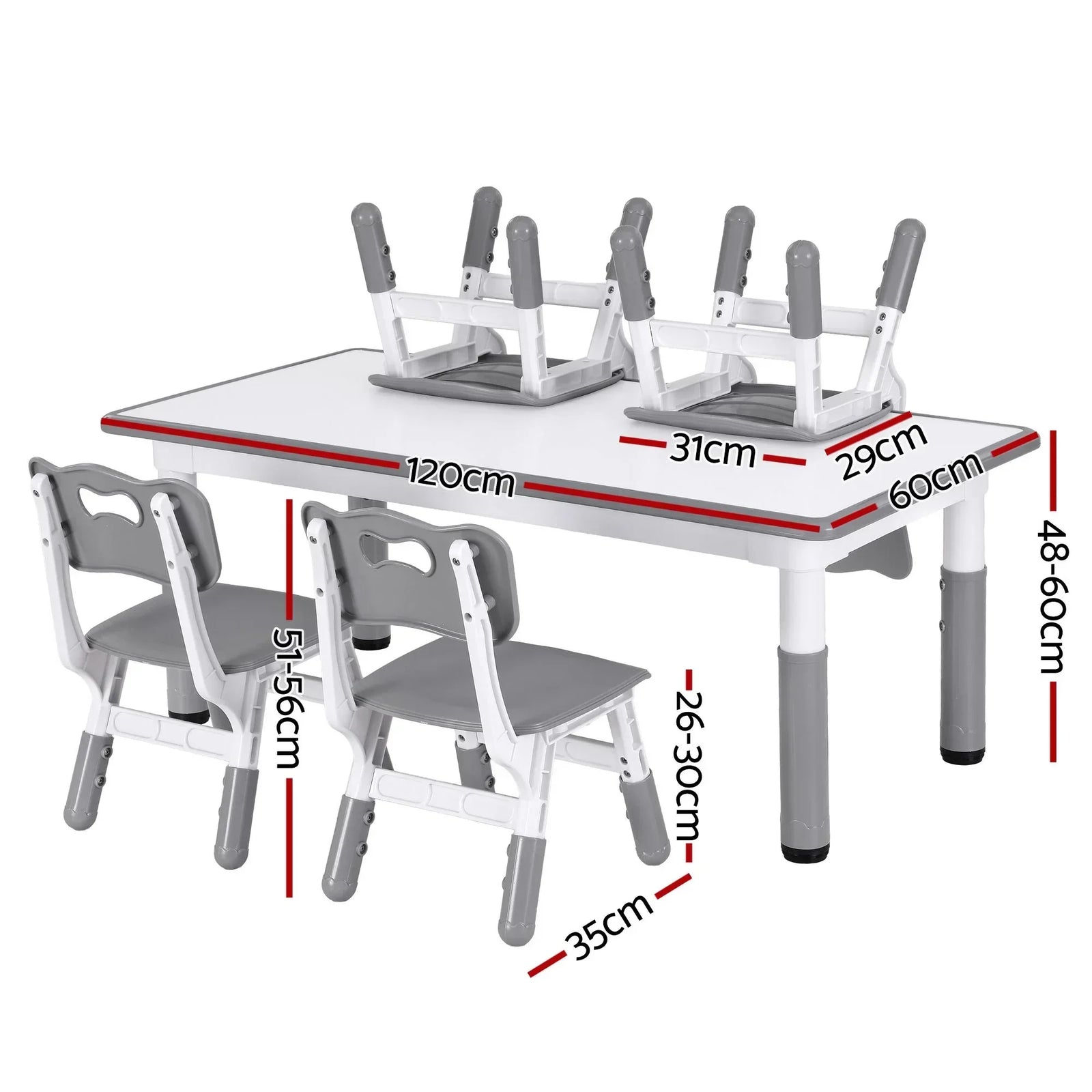 Kids Table and 4 Chairs Set Height Adjustable Toddler Desk and Chair Set for Ages 3-8, Children Activity Table with Graffiti Desktop for Learning Drawing Playing, Grey