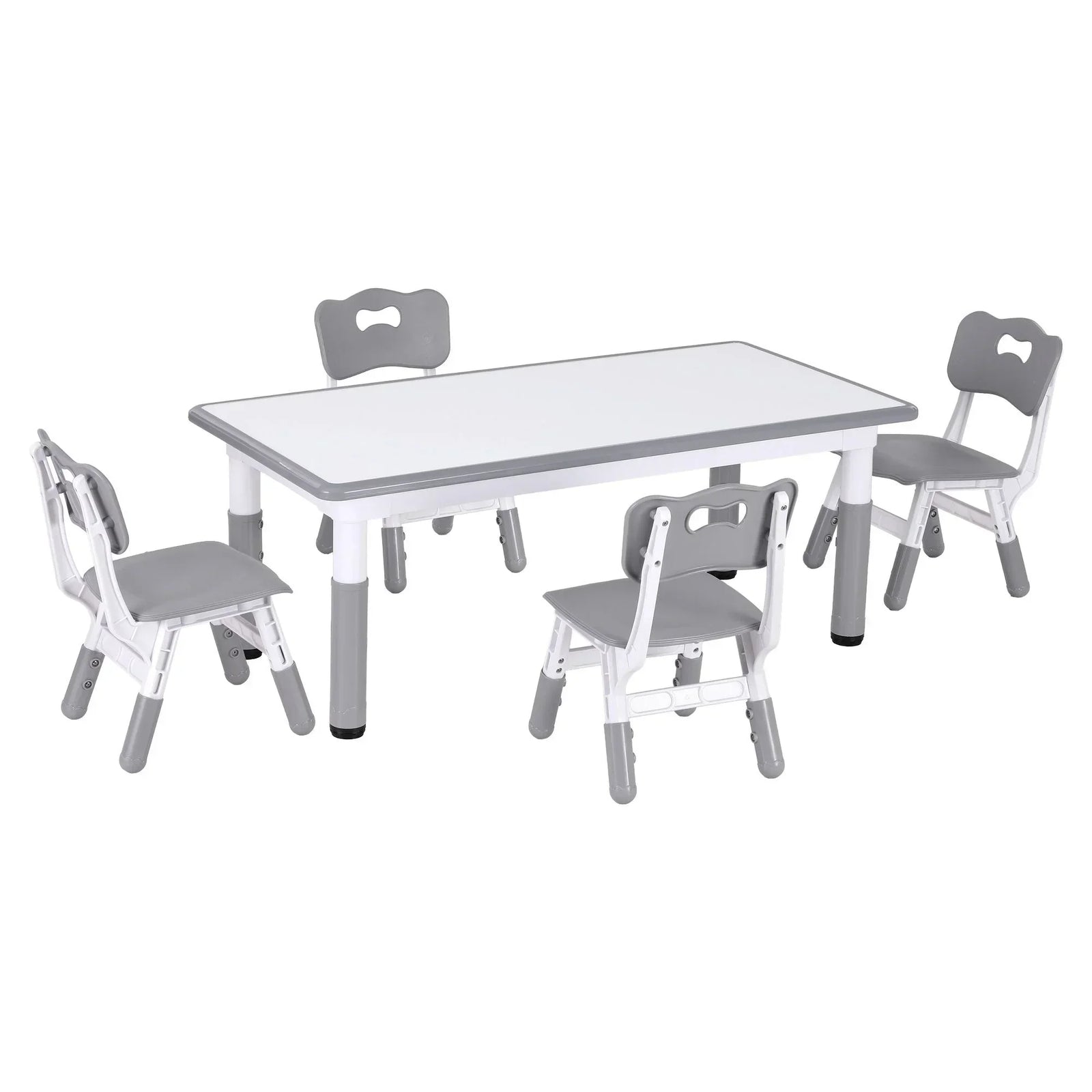 Kids Table and 4 Chairs Set Height Adjustable Toddler Desk and Chair Set for Ages 3-8, Children Activity Table with Graffiti Desktop for Learning Drawing Playing, Grey