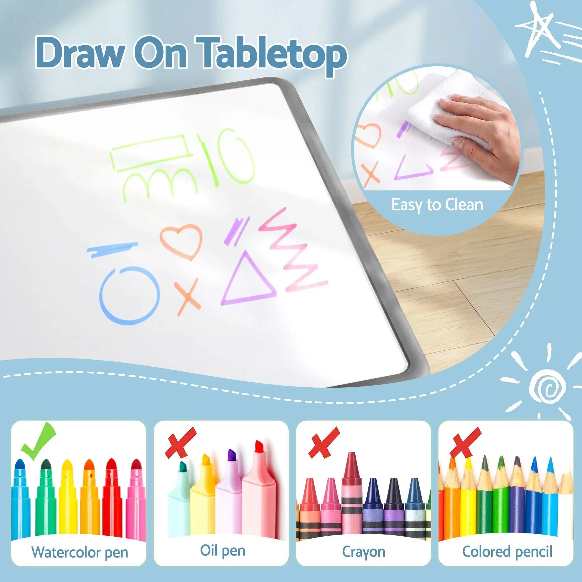 Kids Table and 4 Chairs Set Height Adjustable Toddler Desk and Chair Set for Ages 3-8, Children Activity Table with Graffiti Desktop for Learning Drawing Playing, Grey