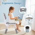 Kids Table and 4 Chairs Set Height Adjustable Toddler Desk and Chair Set for Ages 3-8, Children Activity Table with Graffiti Desktop for Learning Drawing Playing, Grey
