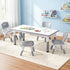 Kids Table and 4 Chairs Set Height Adjustable Toddler Desk and Chair Set for Ages 3-8, Children Activity Table with Graffiti Desktop for Learning Drawing Playing, Grey