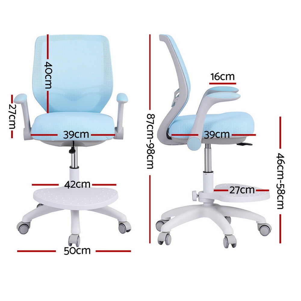 Kids Ergonomic Study Chair Adjustable w/ Wheels Footrest Blue